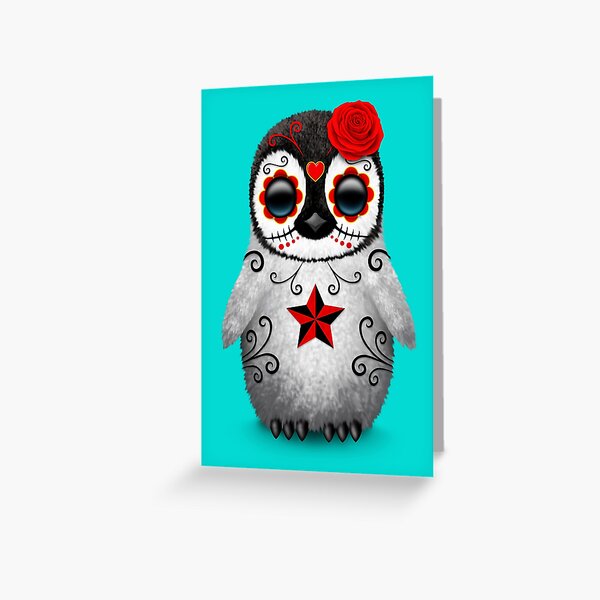 Red Day of the Dead Sugar Skull Penguin Red Day of the Dead Sugar Skull Penguin