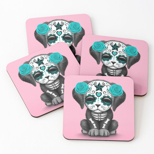Item preview, Cute Teal Blue Day of the Dead Puppy Dog Pink designed and sold by JeffBartels.