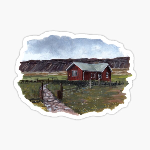 Iceland Coffee Shop Landscape Painting Illustrated Sticker Sticker