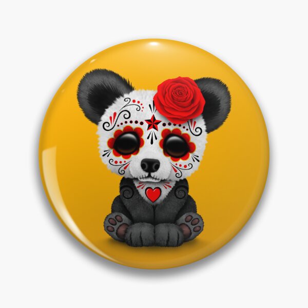 Item preview, Red Day of the Dead Sugar Skull Panda on Yellow designed and sold by JeffBartels.