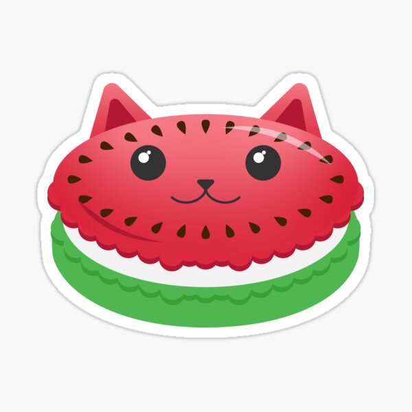 Sweet Cute Kawaii Catarons Watermelon Cat French Macarons Pastry Clipart Sticker