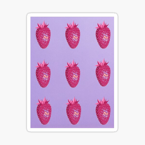 Red Strawberries On Lavender Background Design Sticker