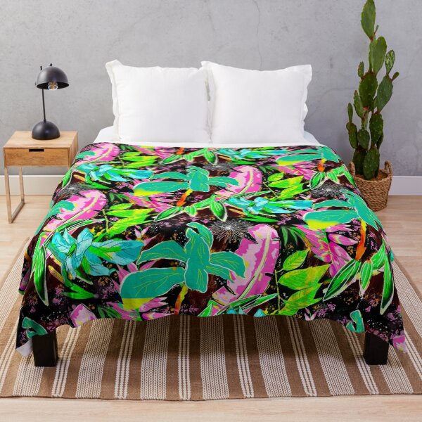 Item preview, tropical heaven trendy exotic floral pattern, leaves and flowers tropical pattern, botanical illustration, pink green floral illustration   designed and sold by ZeinabTaha.