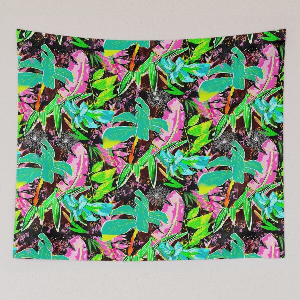 Item preview, tropical heaven trendy exotic floral pattern, leaves and flowers tropical pattern, botanical illustration, pink green floral illustration   designed and sold by ZeinabTaha.