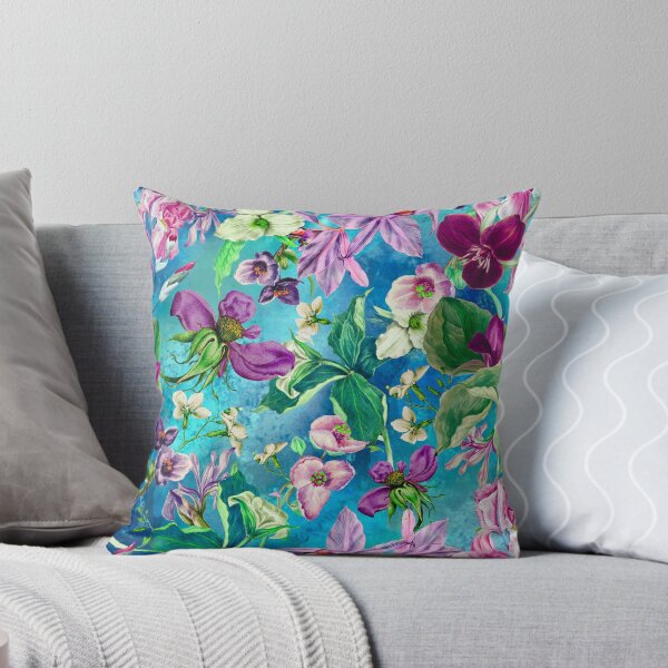 Artikelvorschau, Exotischer verträumter Blumenhimmel, botanische Illustration, Blumenmuster, blau-türkises Blumenmuster entworfen und verkauft von ZeinabTaha.