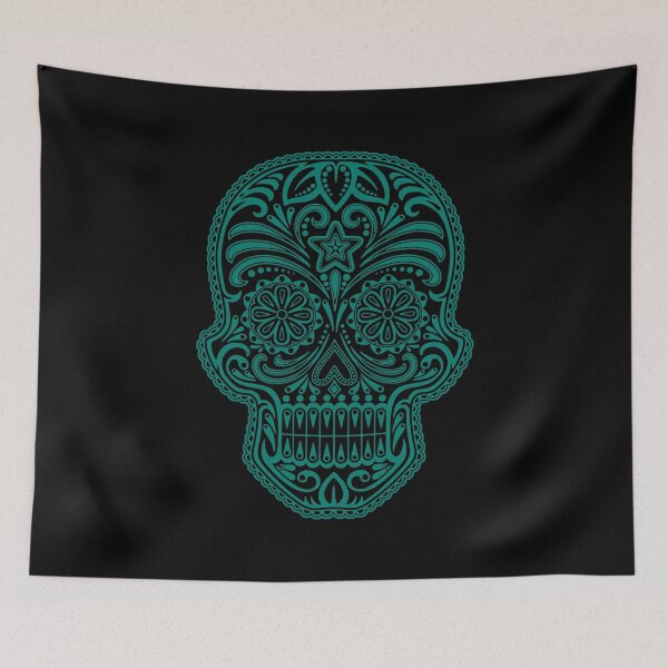 Item preview, Intricate Teal Blue and Black Sugar Skull designed and sold by JeffBartels.