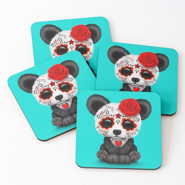 Item preview, Red Day of the Dead Sugar Skull Panda on Blue designed and sold by JeffBartels.