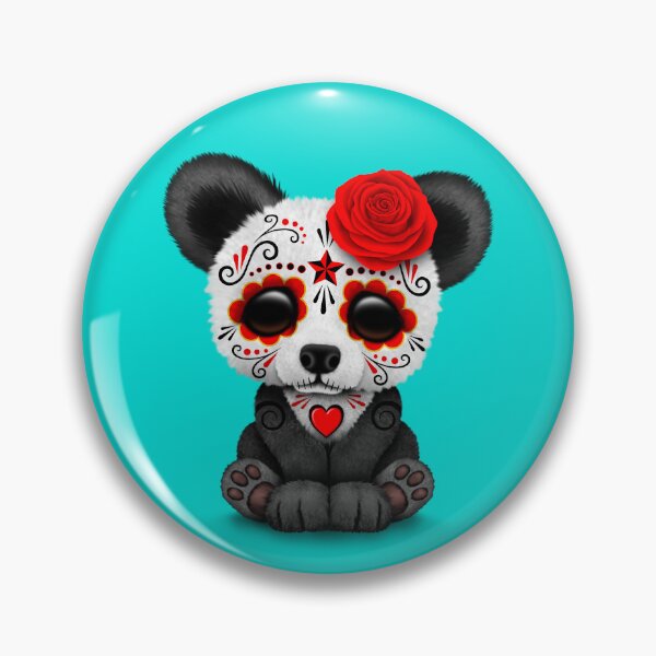 Item preview, Red Day of the Dead Sugar Skull Panda on Blue designed and sold by JeffBartels.