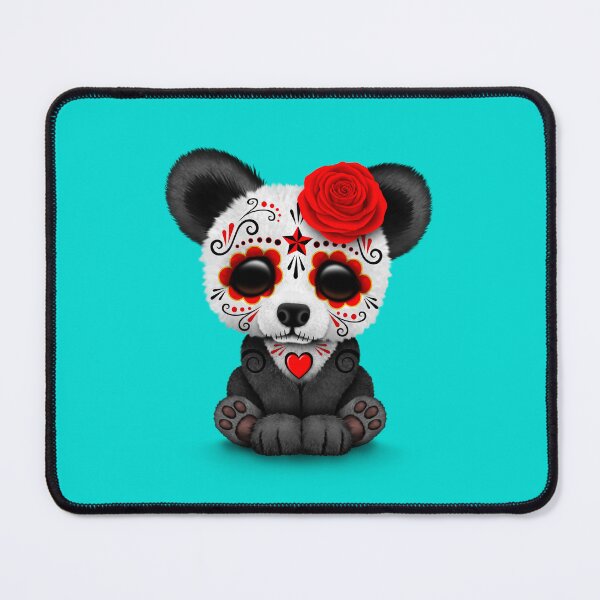 Item preview, Red Day of the Dead Sugar Skull Panda on Blue designed and sold by JeffBartels.