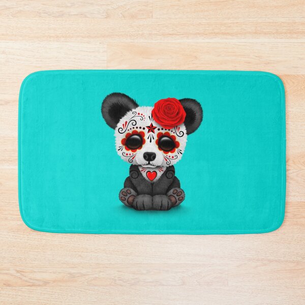 Item preview, Red Day of the Dead Sugar Skull Panda on Blue designed and sold by JeffBartels.