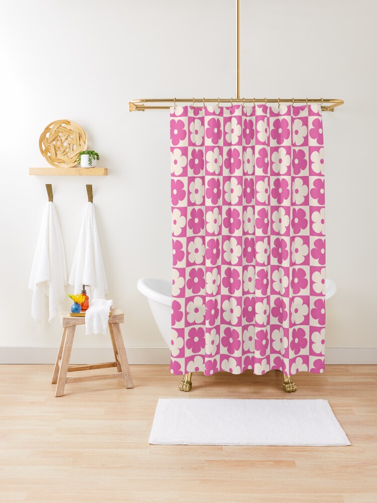 Pink Flame Retro Shower Curtains Y2K Aesthetic for Bathroom 90s