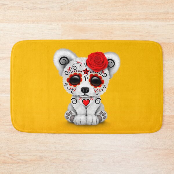 Item preview, Red Day of the Dead Sugar Skull Polar Bear on Yellow designed and sold by JeffBartels.