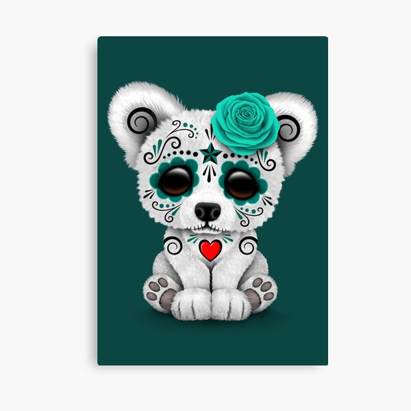 Blue Day of the Dead Sugar Skull Polar Bear  Canvas Print