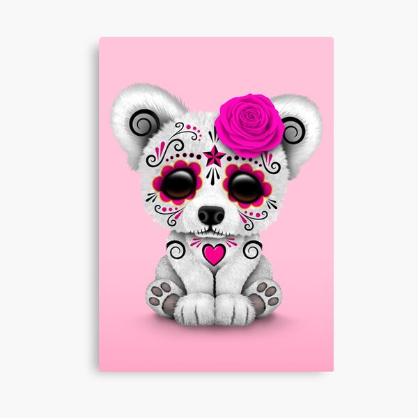 Pink Day of the Dead Sugar Skull Polar Bear  Canvas Print