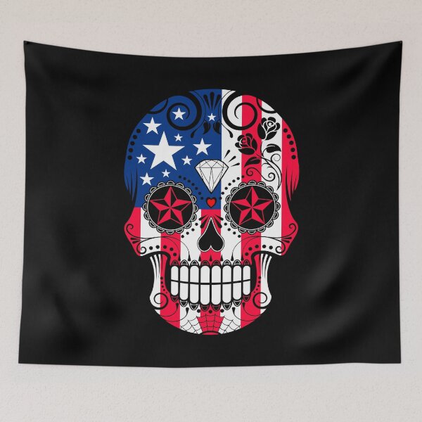 Item preview, Sugar Skull with Roses and Flag of United States designed and sold by JeffBartels.