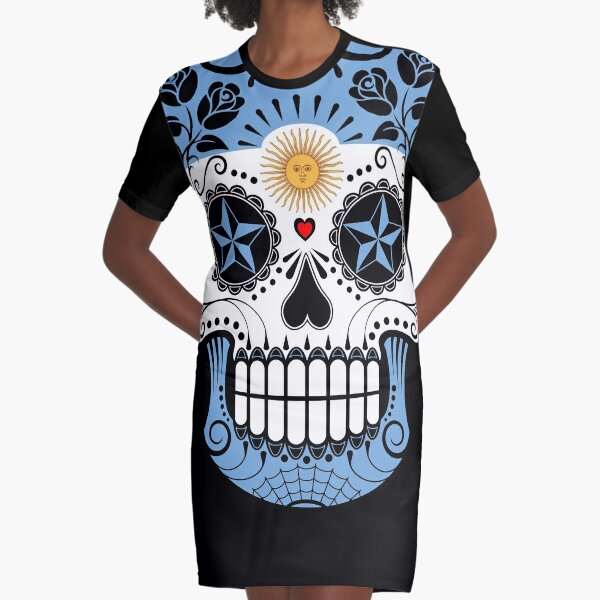 Sugar Skull with Roses and Flag of Mexico Graphic T-Shirt Dress for Sale  by jeff bartels