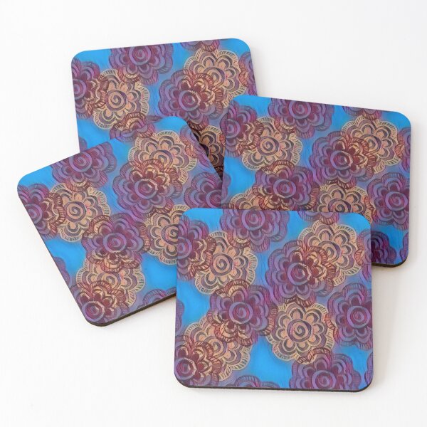 Item preview, Indian Floral design, purple and beige on a turquoise background designed and sold by TracyDDigitals.