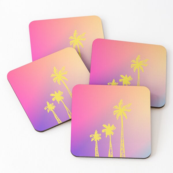 Item preview, Vintage Hawaiian aloha, yellow palm trees with colorful gradient sunset background designed and sold by Emily Roberts.