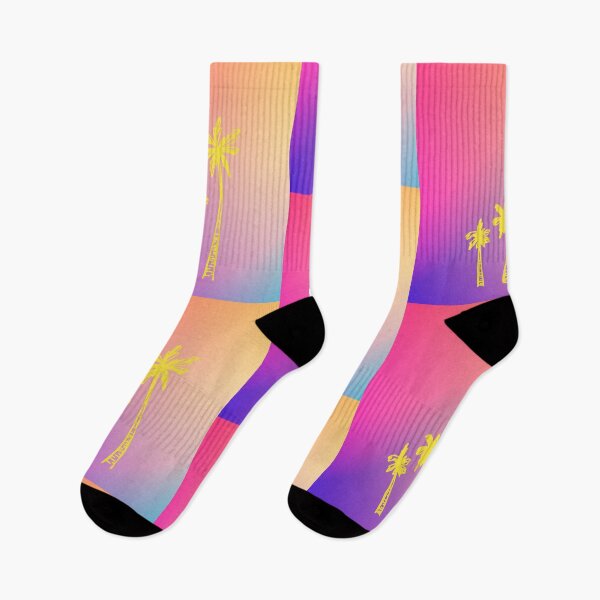 Item preview, Vintage Hawaiian aloha, yellow palm trees with colorful gradient sunset background designed and sold by Emily Roberts.