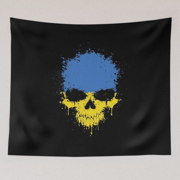 Artikelvorschau, Chaotische ukrainische Flagge Splatter Skull entworfen und verkauft von JeffBartels.