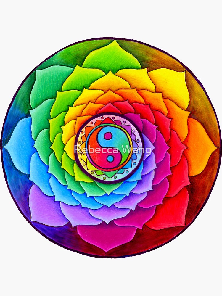 "Healing Lotus Rainbow Yin Yang Psychedelic Mandala" Sticker for Sale