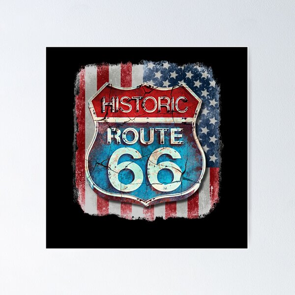 Route 66 American Flag Vintage Metal Novelty Stop Sign