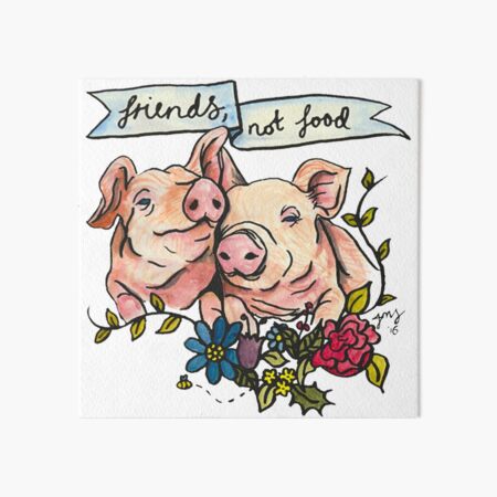 «Amis, pas de nourriture» Cochon Veggie Vegan Illustration Impression rigide