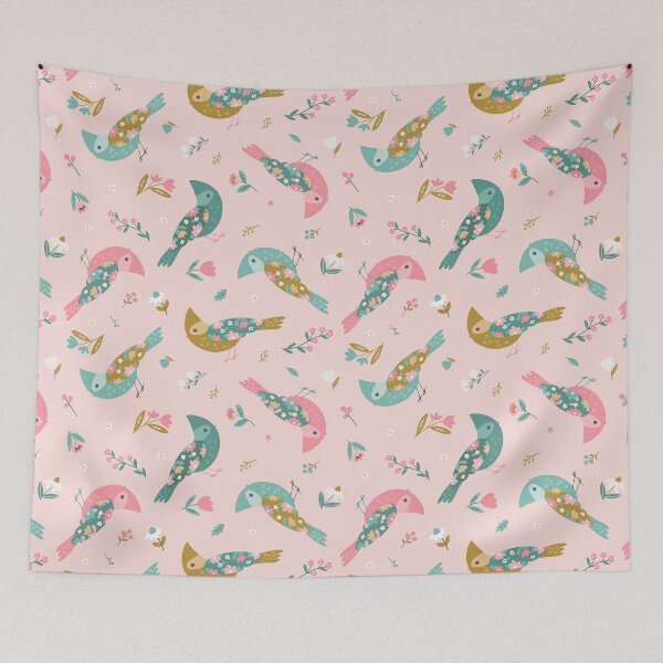 Item preview, Flower Garden Birds on Pink designed and sold by Heather Rosas.