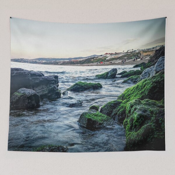 Item preview, Green rocks on beach   designed and sold by anisbbmbrush.