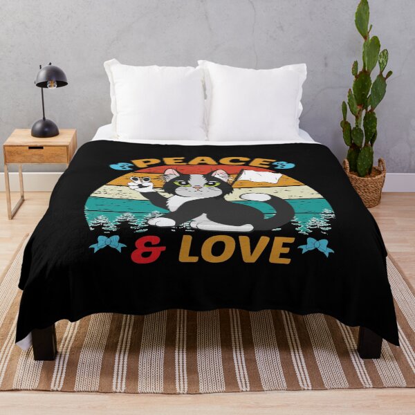 Cat - Peace and Love Throw Blanket