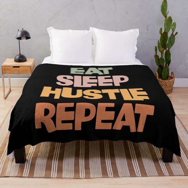 Aperçu de l'œuvre Eat Sleep Hustle Repeat, citations drôles créée et vendue par SKivinta.