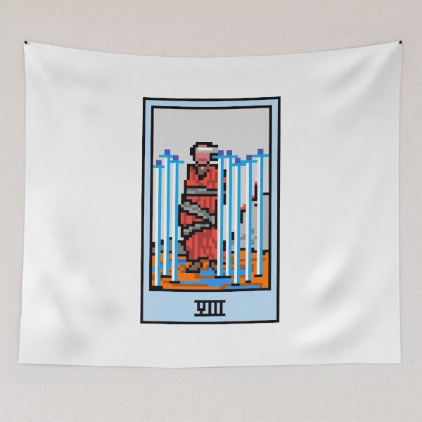 Item preview, Wait, is this pixel art tarot? White - Minor Arcana 'Eight of Swords' (Design for T-shirt, stickers and other accessories) designed and sold by Pixel Waite.