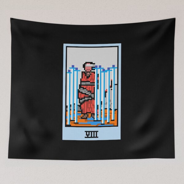 Item preview, Wait, is this pixel art tarot? Black - Minor Arcana 'Eight of Swords' (Design for T-shirt, stickers and other accessories) designed and sold by Pixel Waite.