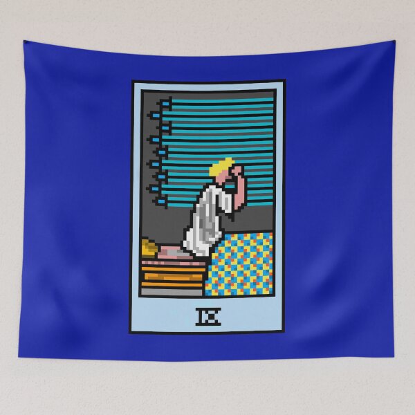 Item preview, Wait, is this pixel art tarot? Blue - Minor Arcana 'Nine of Swords' (Design for T-shirt, stickers and other accessories) designed and sold by Pixel Waite.