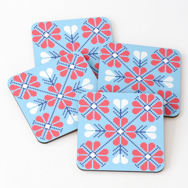 Item preview, Beautiful Red and White pixel folk flower pattern. designed and sold by Kanchan1987.