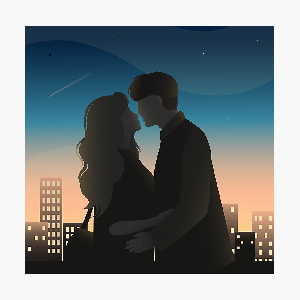 couple kissing at night, silhouette of a couple kissing on the roof of the  house, silhouette of a couple in love, silhouette of people kissing 