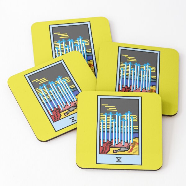 Item preview, Wait, is this pixel art tarot? Yellow - Minor Arcana 'Ten of Swords' (Design for T-shirt, stickers and other accessories) designed and sold by Pixel Waite.