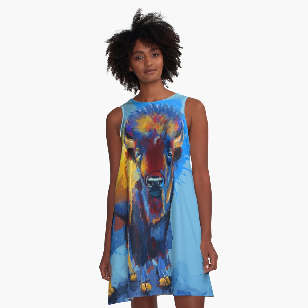 On the Plain - Bison painting A-Line Dress