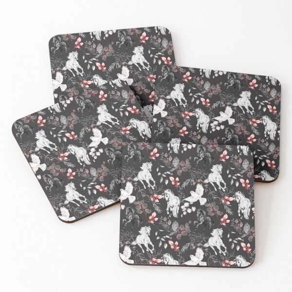 Item preview, Hermosos y elegantes caballos, pájaros y flores pintados a mano en acuarela. Semental negro, caballo blanco, belleza rosa, blanca y negra. designed and sold by Orianah.