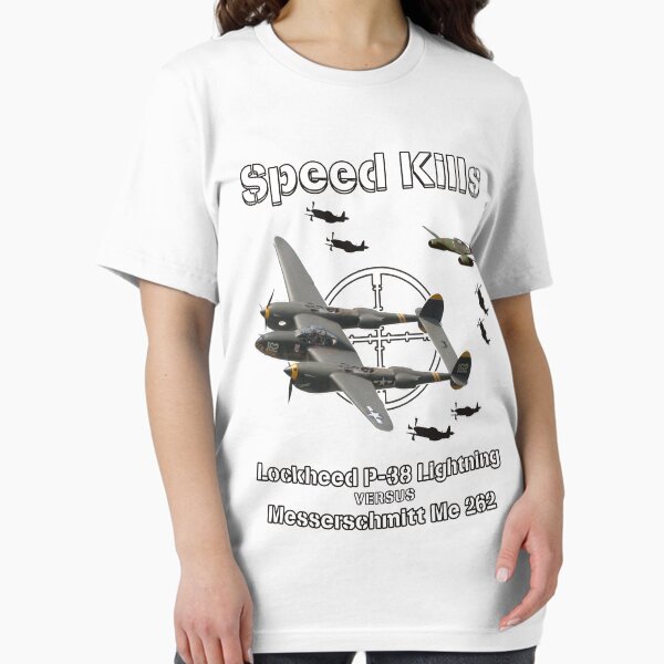 Vista previa del artículo con la obra «¡La velocidad mata! P-38 ¡Rayo contra mí 262!», diseñado y vendido por MaxieWoods.
