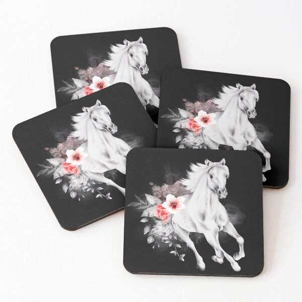 Item preview, A magical watercolor painting of a majestic horse, hand painted watercolor composition with pink and red vintage roses designed and sold by Orianah.