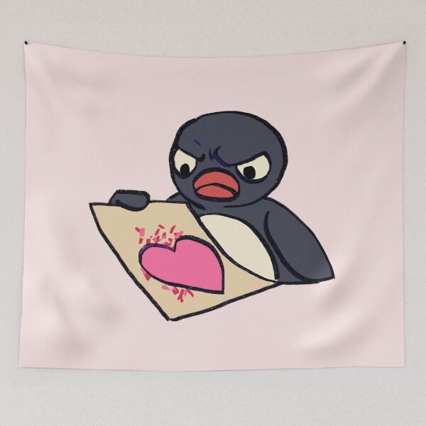 Item preview, I draw angry penguin holding a pink heart card craft meme designed and sold by RansRoom.