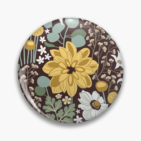Item preview, Boho garden // expresso brown background sage green yellow ivory and white flowers  designed and sold by SelmaCardoso.