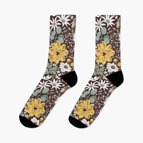 Item preview, Boho garden // expresso brown background sage green yellow ivory and white flowers  designed and sold by SelmaCardoso.