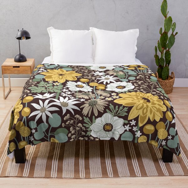 Item preview, Boho garden // expresso brown background sage green yellow ivory and white flowers designed and sold by SelmaCardoso.