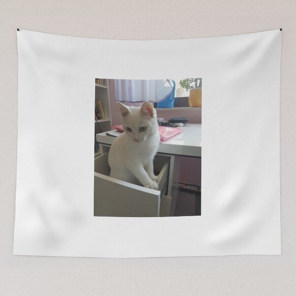 Item preview, white cat is hiding designed and sold by barbich.