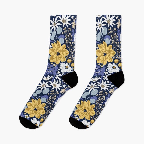 Item preview, Boho garden // oxford navy blue background background very peri pastel blue yellow ivory and white flowers  designed and sold by SelmaCardoso.