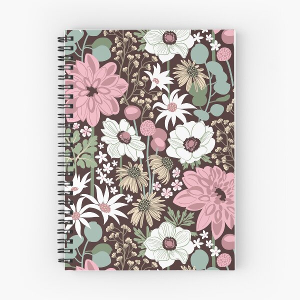 Item preview, Boho garden // expresso brown background sage green cotton candy pink dry rose ivory and white flowers  designed and sold by SelmaCardoso.