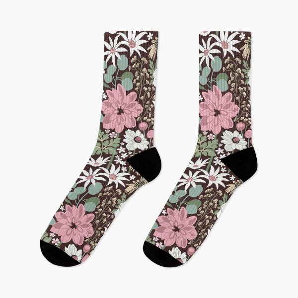 Item preview, Boho garden // expresso brown background sage green cotton candy pink dry rose ivory and white flowers  designed and sold by SelmaCardoso.