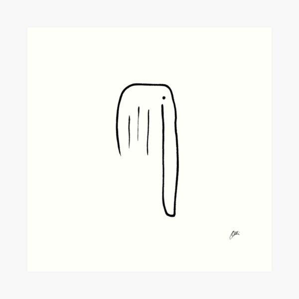 Elephant in Four Black Lines (Black, Signed, Square) Art Print